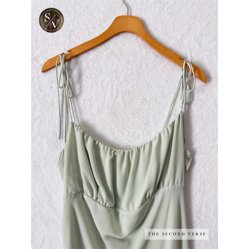 Abercrombie Dress Spaghetti Strap Side Slit Mint Green Cottagecore Large - Picture 3 of 11